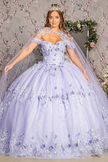 3-D Flower Applique Mesh Quinceanera Gowns By Elizabeth K /GL 3179