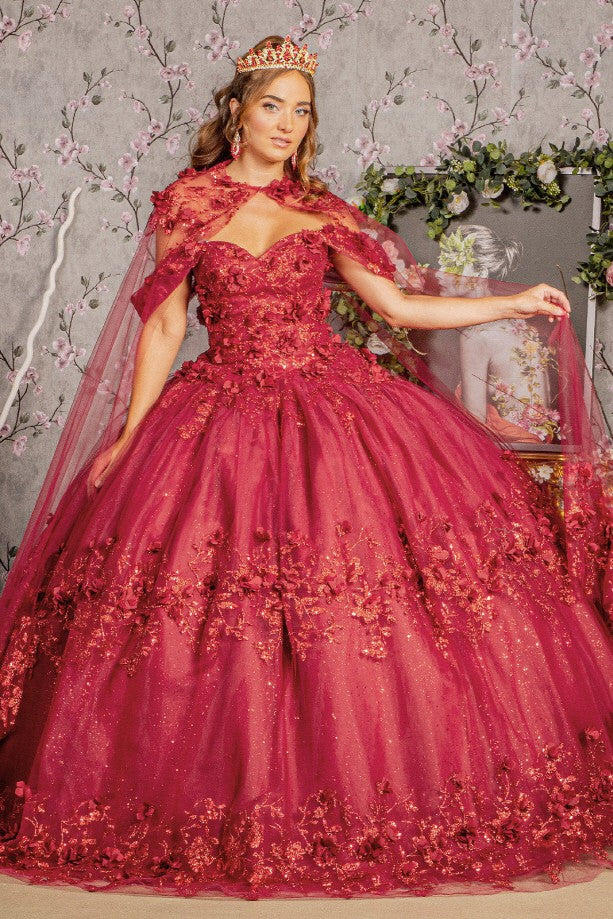 3-D Flower Applique Mesh Quinceanera Gowns By Elizabeth K /GL 3179