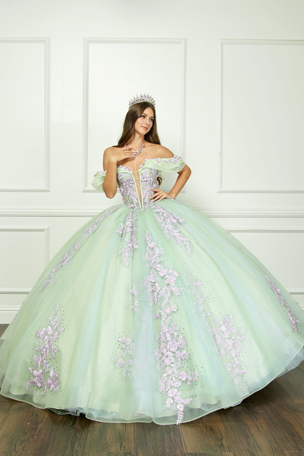 Off The Shoulder  Floral Embroidered  by Bella Princess Couture PQ1067