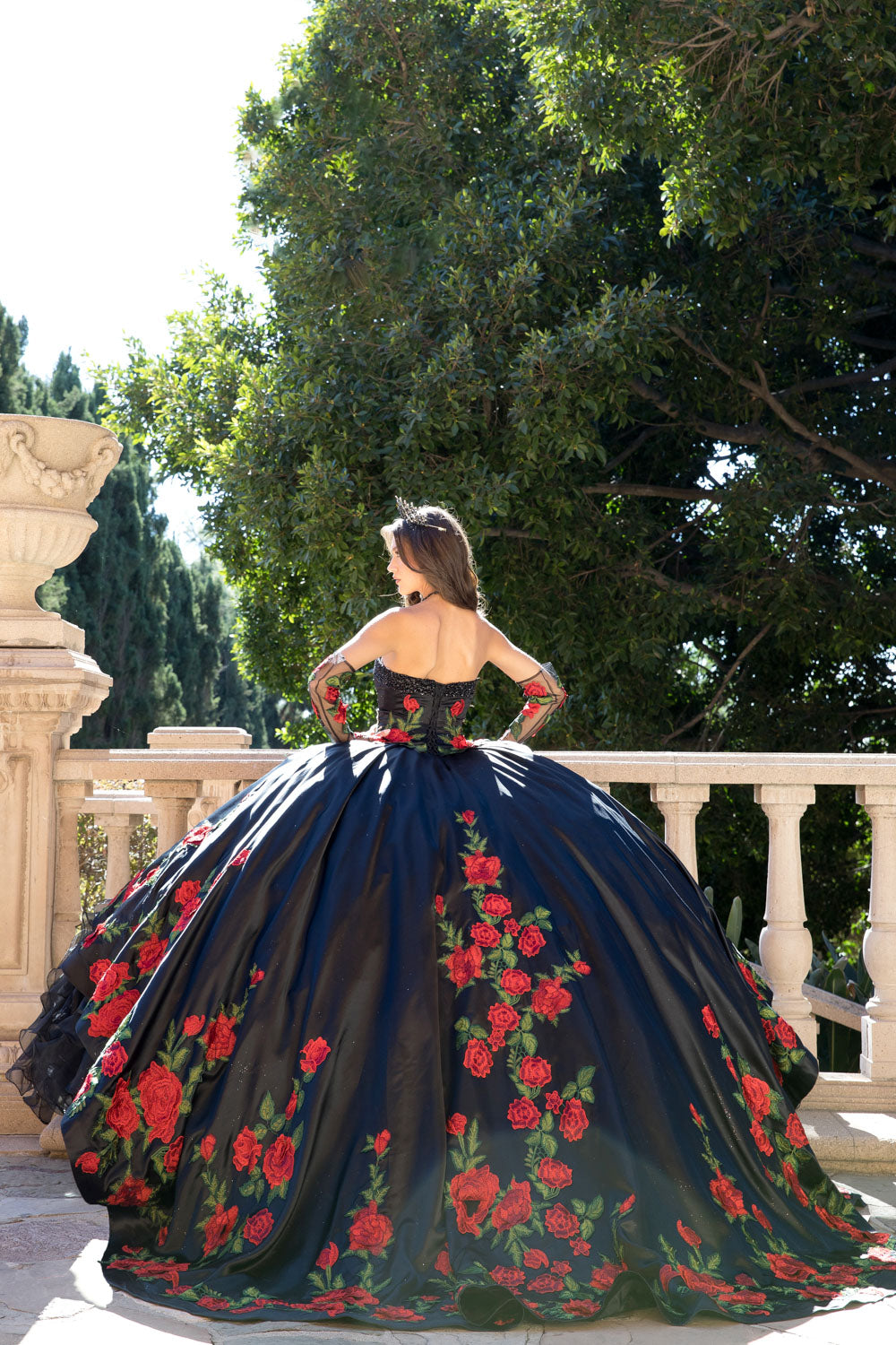 princess couture dress Rose Charro Ball Gown by Petite Adele PQ1083 XL / Black