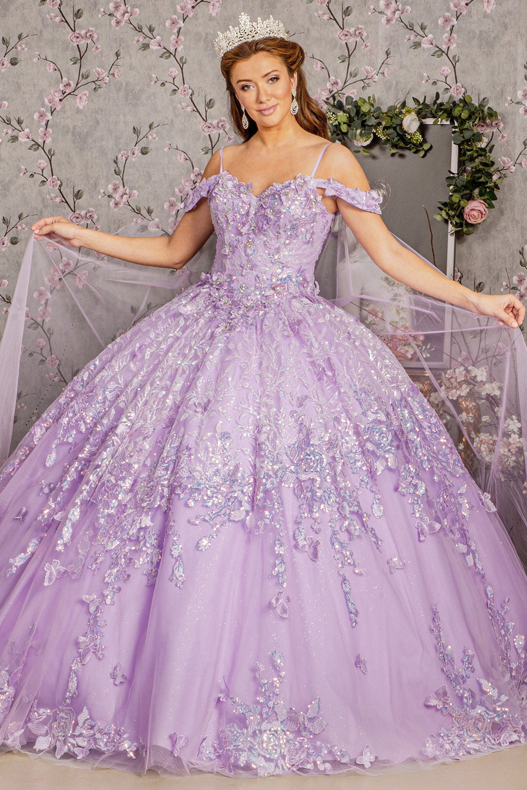 Detachable Mesh Back Drape Quinceanera Dress by Elizabeth K GL3185