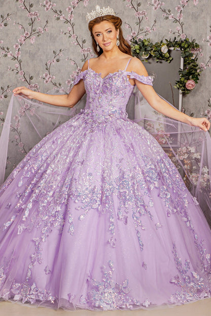 Detachable Mesh Back Drape Quinceanera Dress by Elizabeth K GL3185