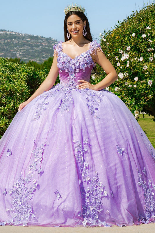 3D floral Lavender layered tulle ball gown by Cinderella Couture 8088J