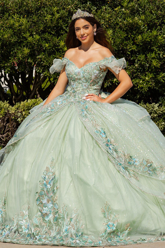 Off The Shoulder Sequin  A-line skirt gown by Cinderella Couture 8089