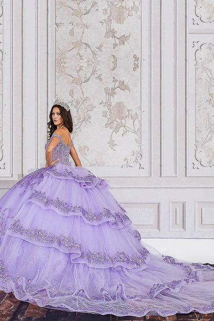 Off Shoulder three-tier Quinceanera ball gown Bella  Princess Couture PQ1041