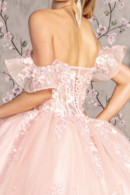 3D Flower Illusion Sweetheart  Mesh Ball Gown By Elizabeth K GL 3475