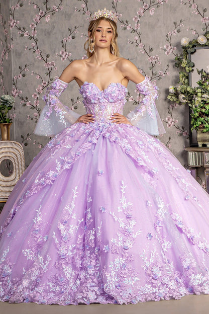 Sweetheart 3D Floral Detachable Sleveees  Quinceanera by Elizabeth K GL 3471