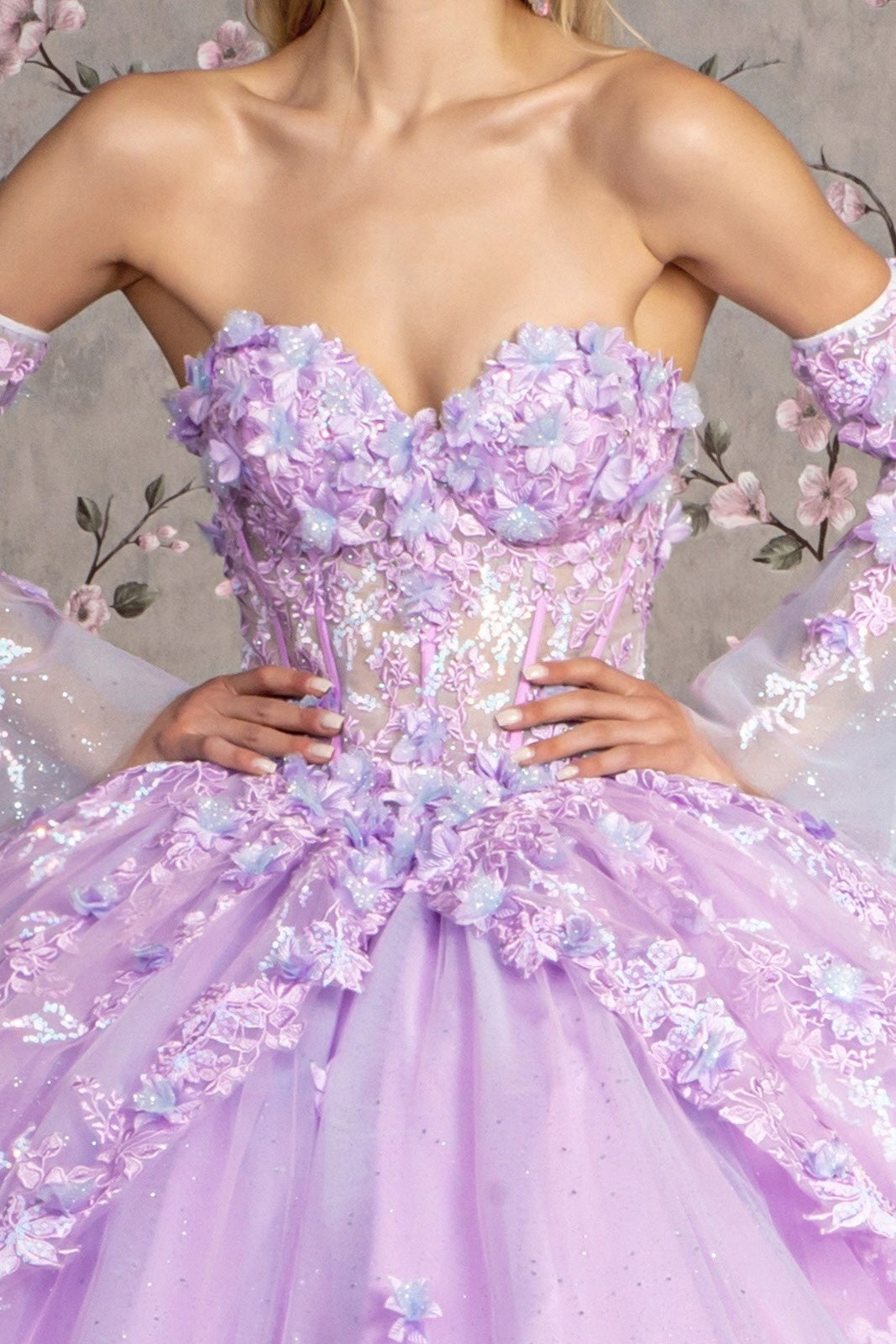 Sweetheart 3D Floral Detachable Sleveees  Quinceanera by Elizabeth K GL 3471