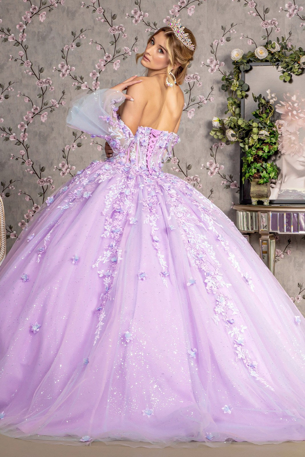 Sweetheart 3D Floral Detachable Sleveees  Quinceanera by Elizabeth K GL 3471