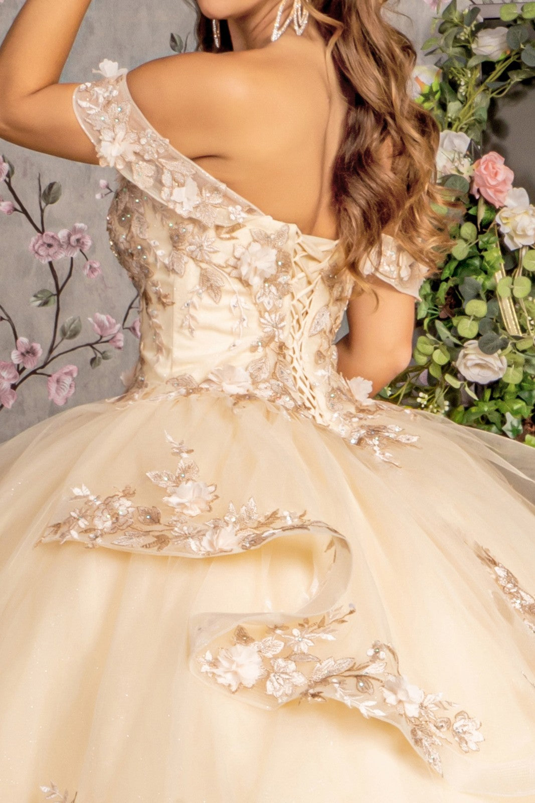 One Shoulder Beads, Embroidery Quinceanera gown by Gloria 3240