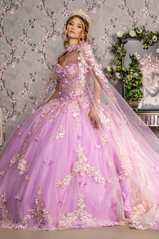 3D Floral  Sweetheart Sheer Bodice Strapless  Ball Gown  by Gloria GL 3467