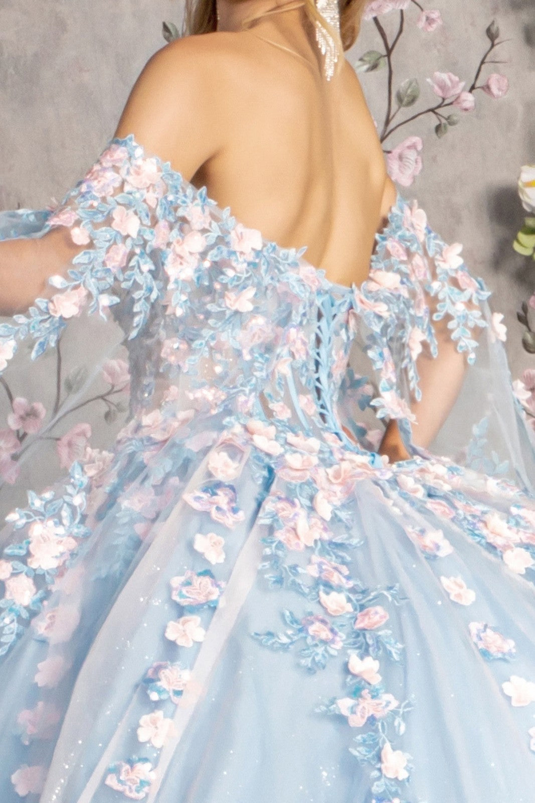 3D Flower Sheer Bodice Mesh Ball Gown by GLS 3468