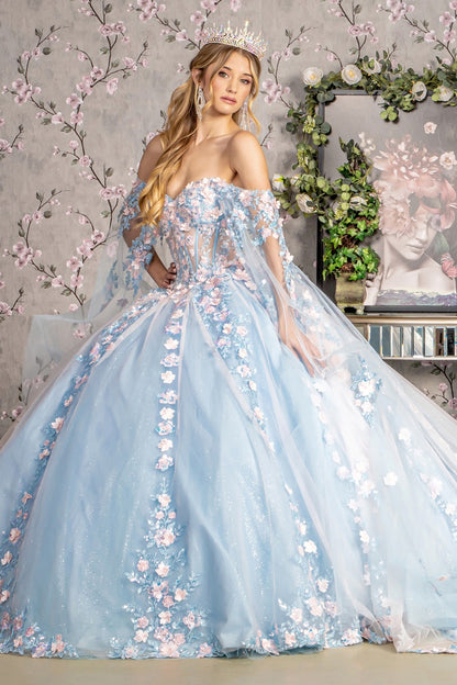 3D Flower Sheer Bodice Mesh Ball Gown by GLS 3468