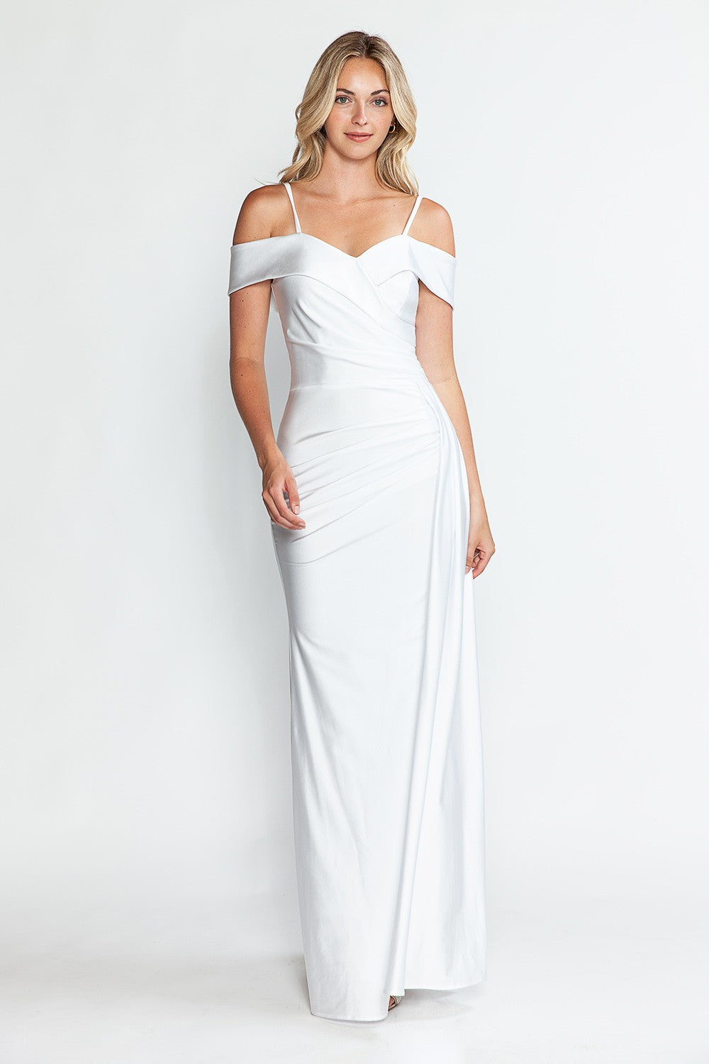 Off Shoulder Side Drape Long Formal Dress by Lenovia 5320