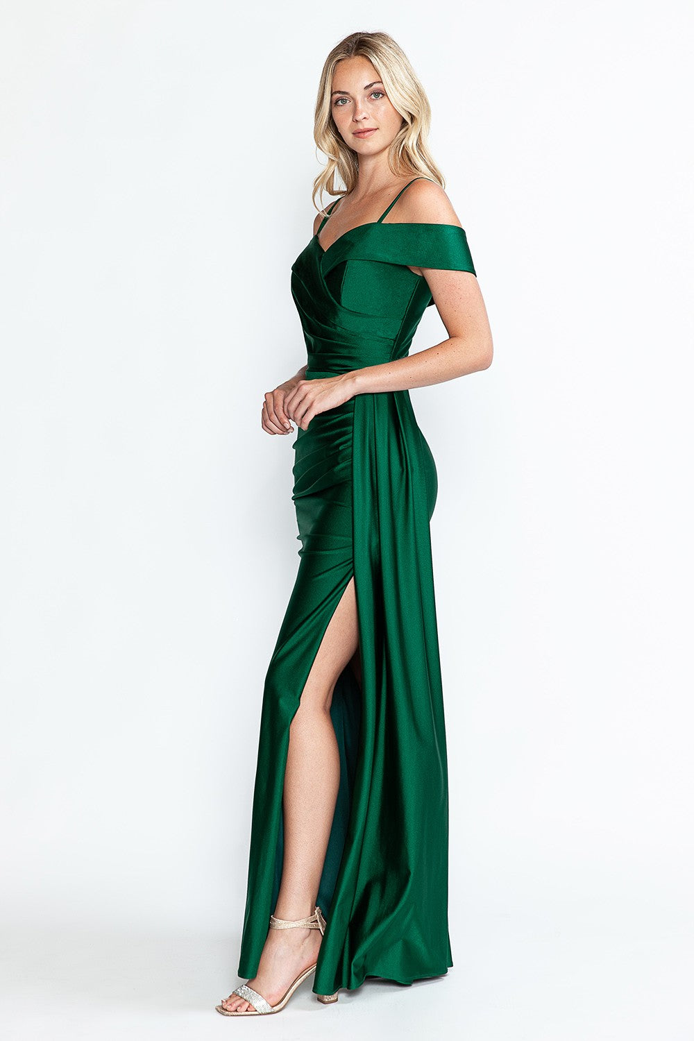 Off Shoulder Side Drape Long Formal Dress by Lenovia 5320