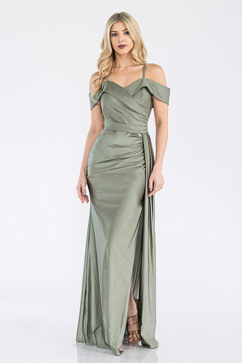 Off Shoulder Side Drape Long Formal Dress by Lenovia 5320