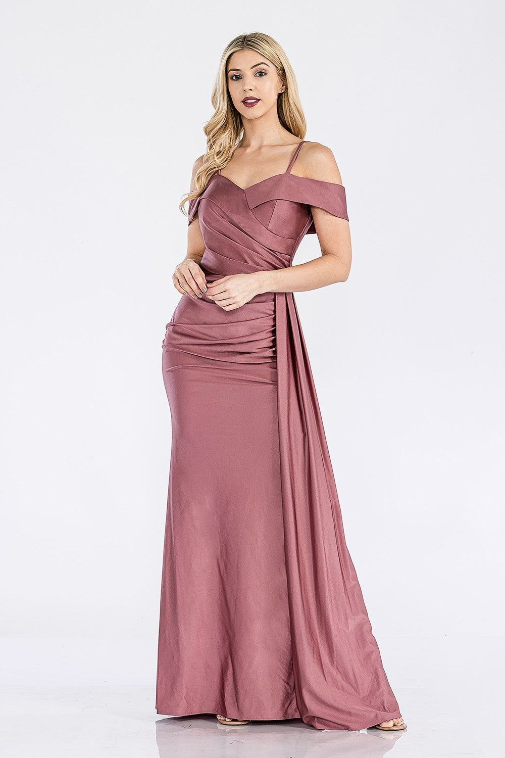 Off Shoulder Side Drape Long Formal Dress by Lenovia 5320