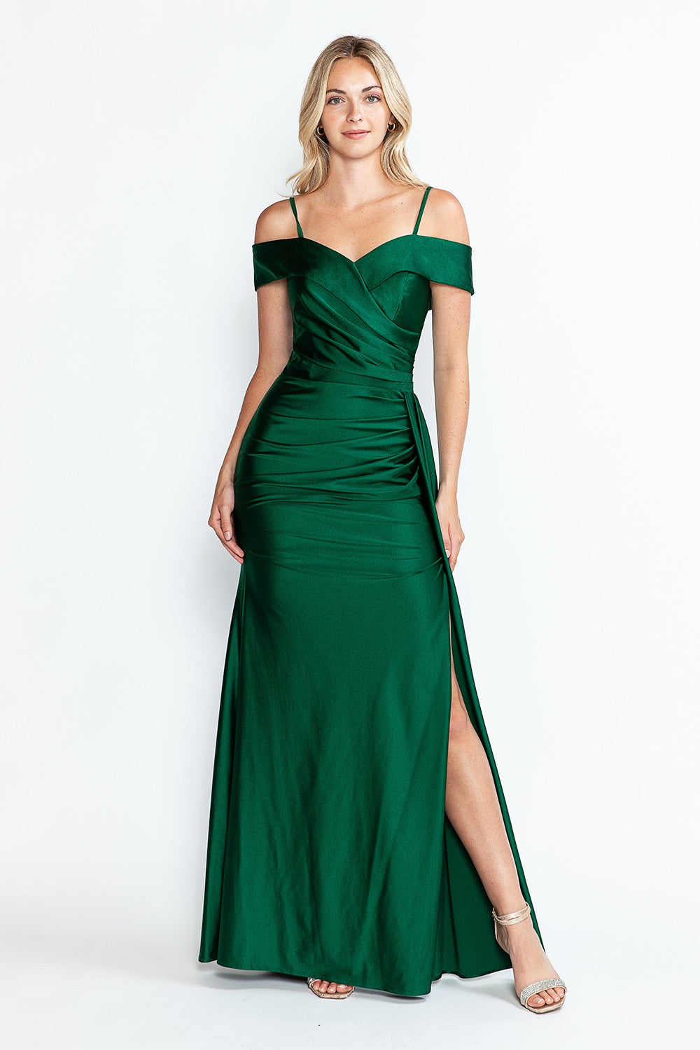 Off Shoulder Side Drape Long Formal Dress by Lenovia 5320