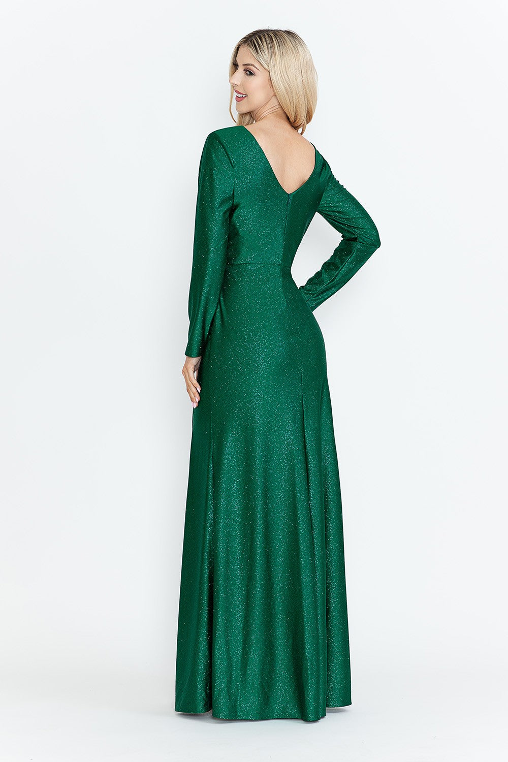 Long Sleeve Glitter Ruched Formal Dress by Lenovia 5323