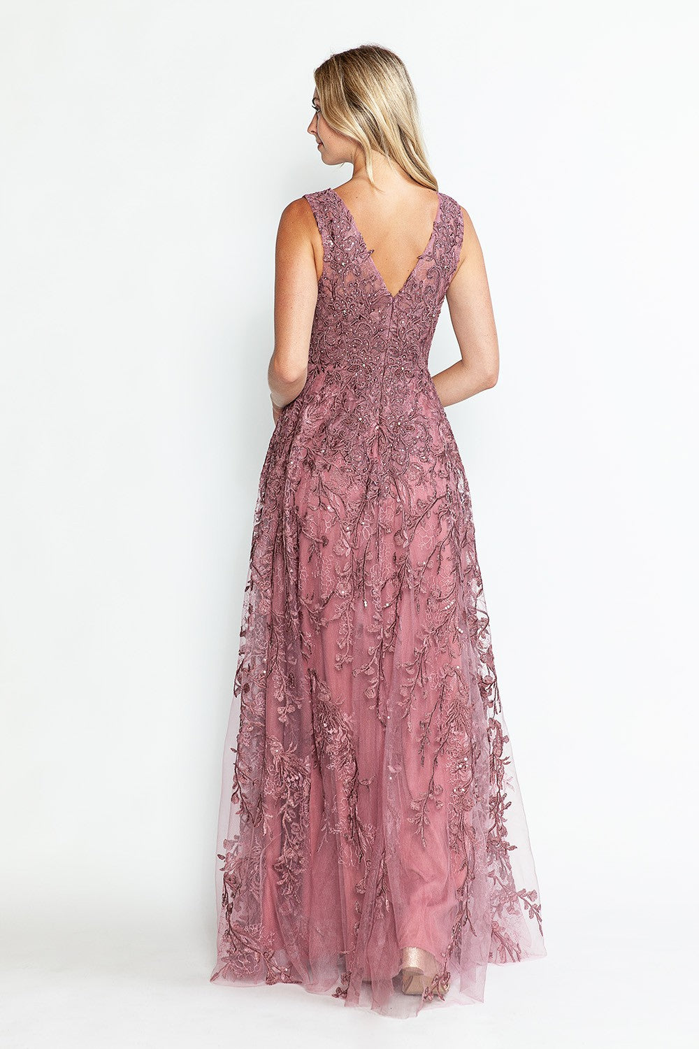 Embroidered Layered V-Neck Formal Dress by Lenovia 8337