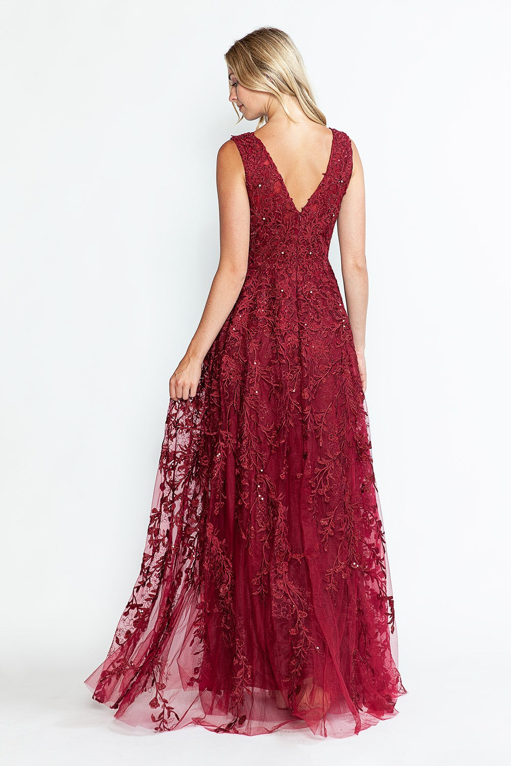 Embroidered Layered V-Neck Formal Dress by Lenovia 8337