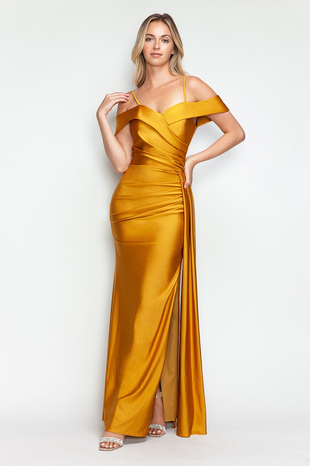 Off Shoulder Side Drape Long Formal Dress by Lenovia 5320