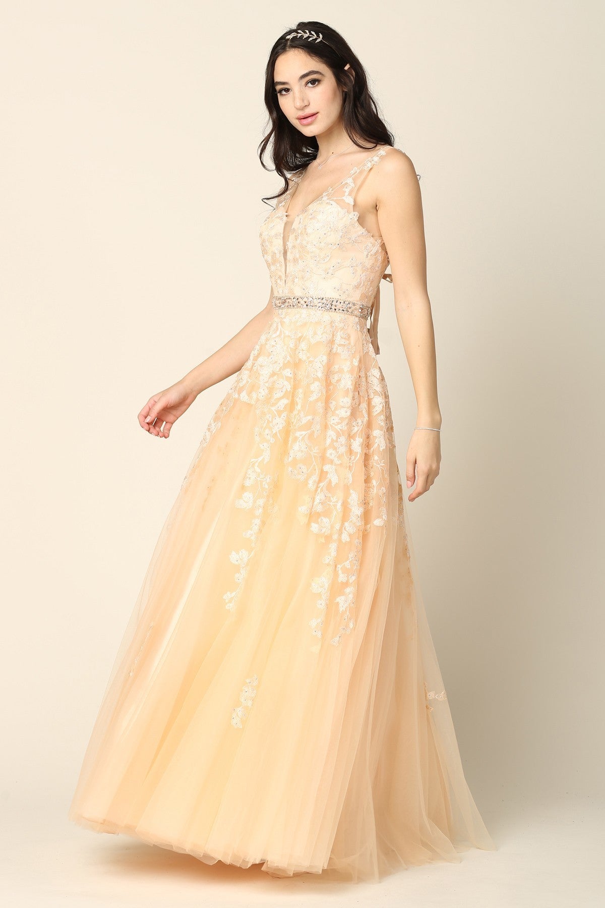 Short Sleeve Tulle and Lace Evening Dress by Hana 526198
