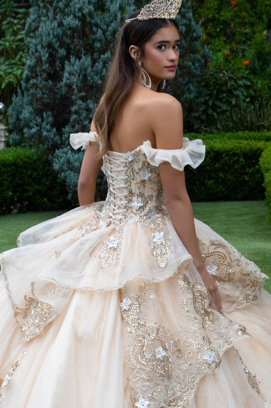 Metallic Embroidered Quinceañera Ball Gown by kavin GL3528304