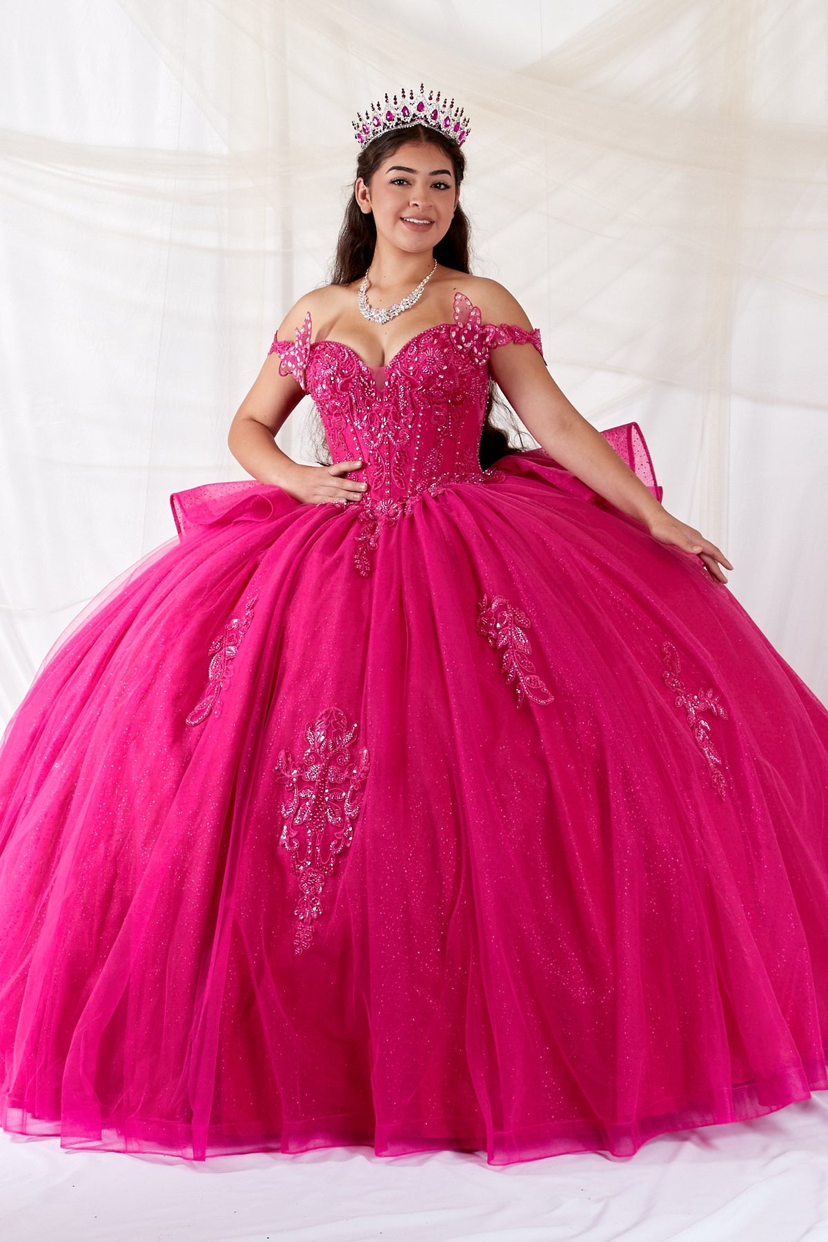 3D Butterfly Off-Shoulder Quinceañera Gown  USA Scl-30034