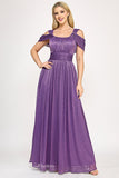 Lenovia 5327 off-shoulder ruched foil mother of the bride gown with side pockets · www.snkdress.com