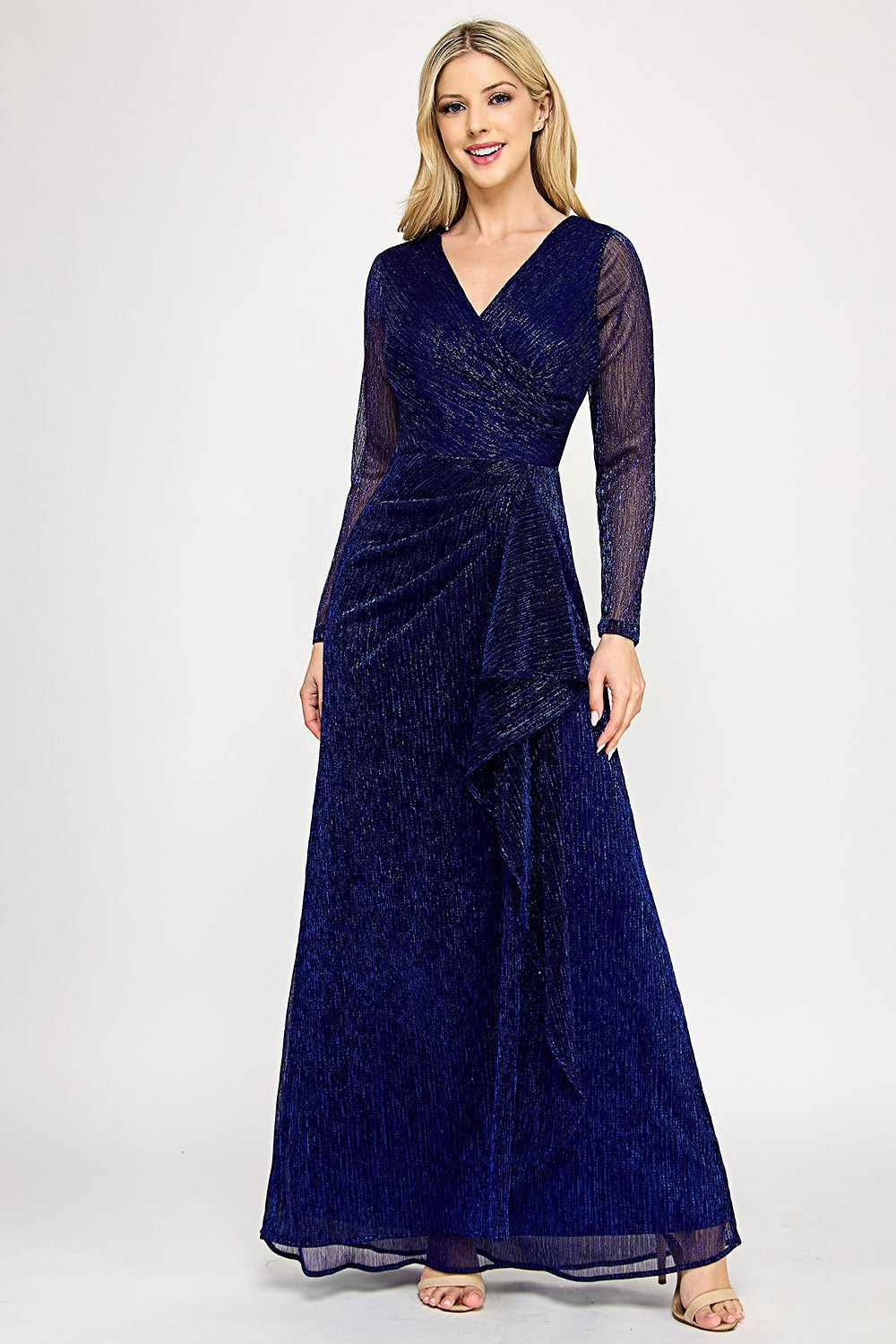 Long Sleeve Wrap Ruffle Formal Dress by Lenovia 5324