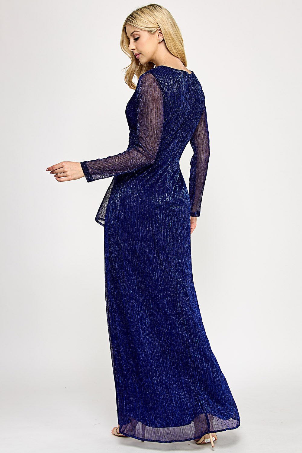 Long Sleeve Wrap Ruffle Formal Dress by Lenovia 5324