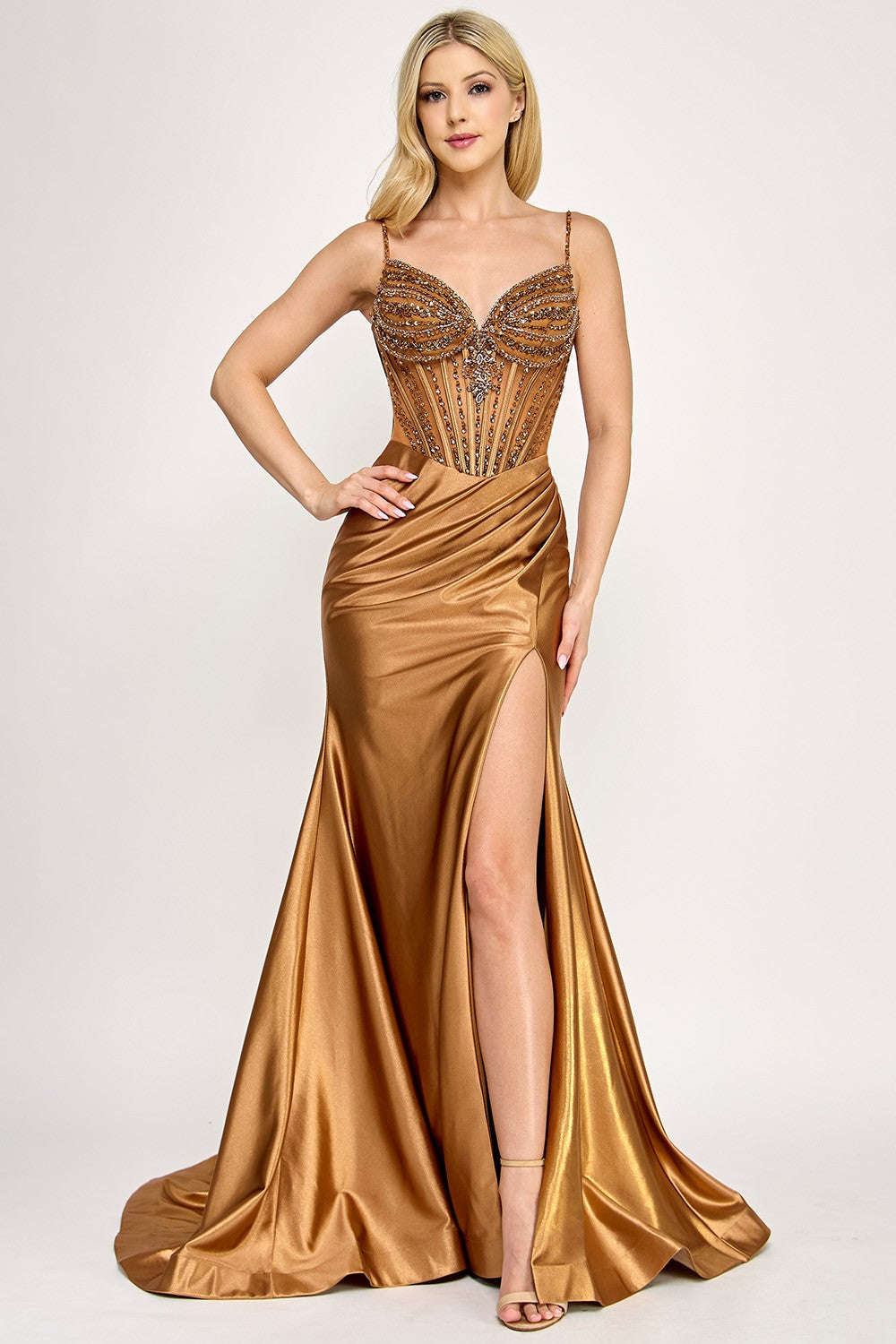 Embellished Sheer Long Dress by Lenovia 8404