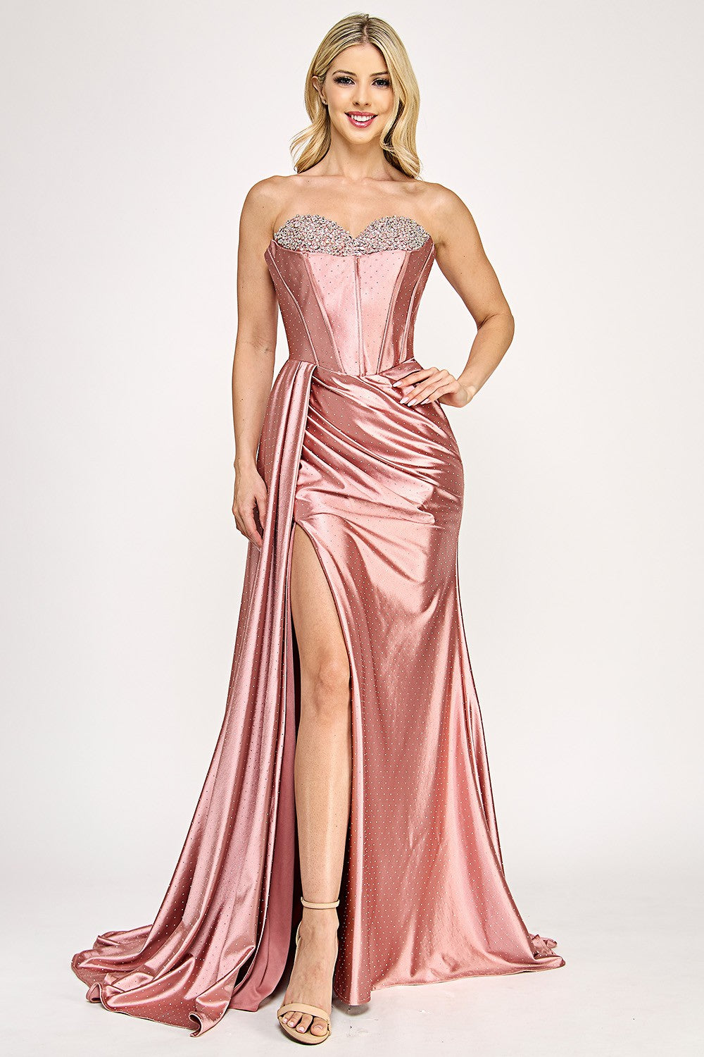 Corset Beaded Neckline Embellished Dress by Lenovia 8402