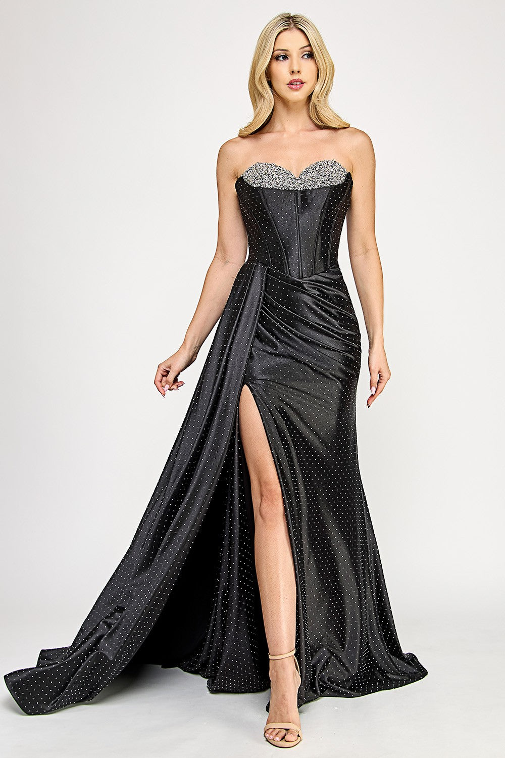 Corset Beaded Neckline Embellished Dress by Lenovia 8402