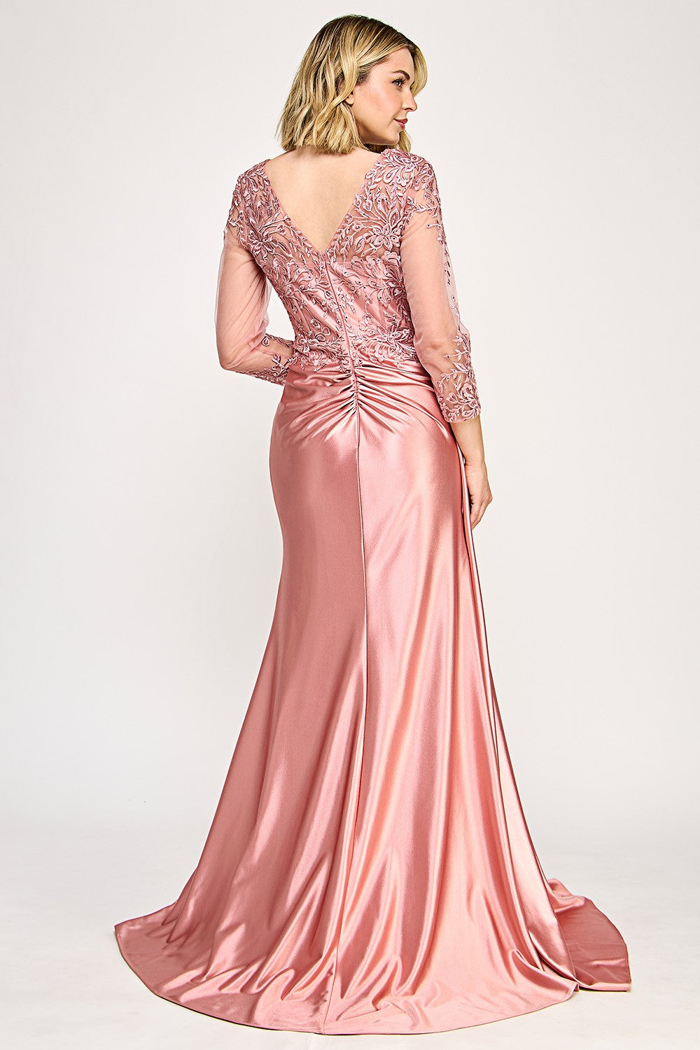 V-Neck 3/4 Sleeve Embroidered Long Dress by Lenovia 8366