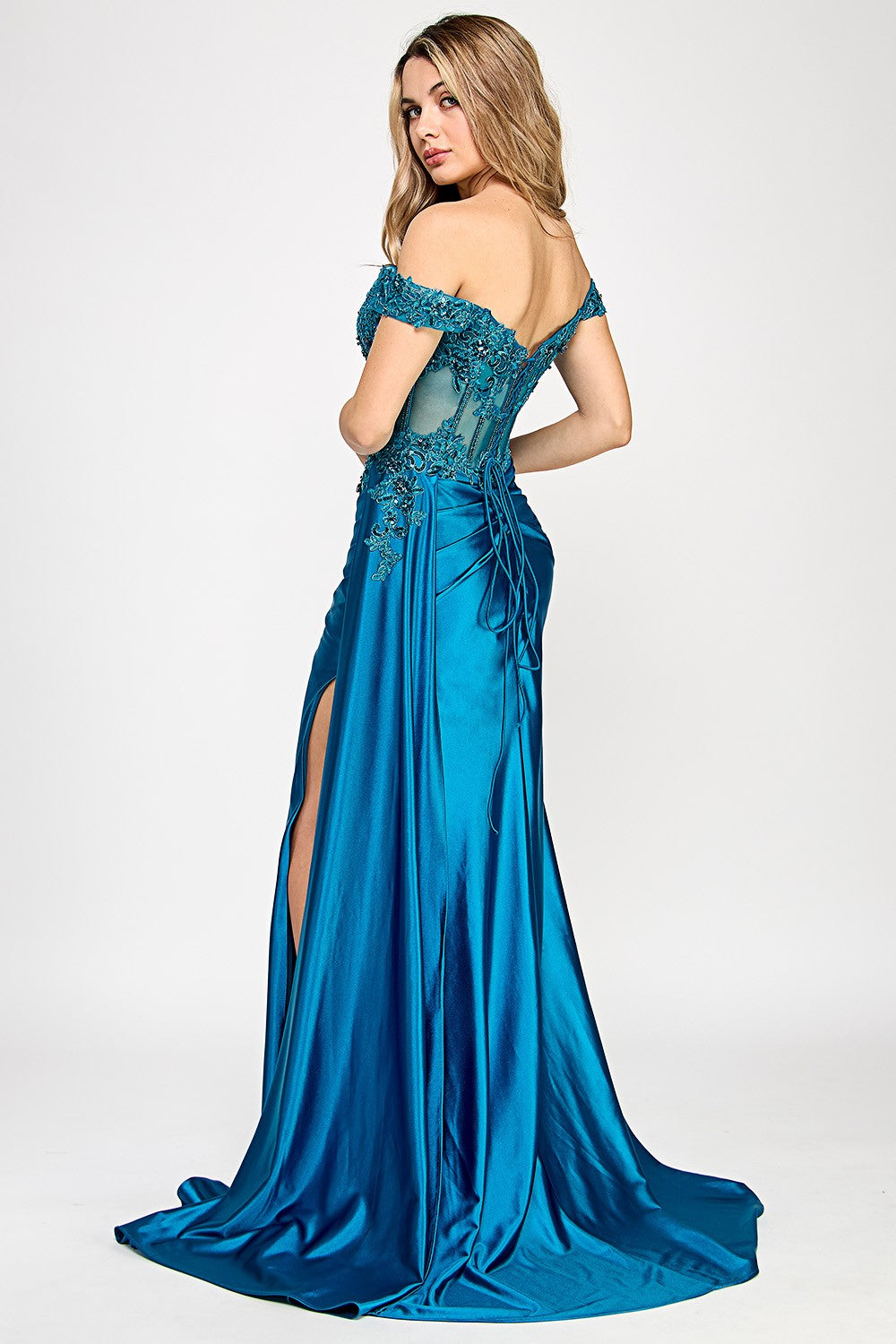 Embellished Off-Shoulder Sheer Long Dress by Lenovia 8360