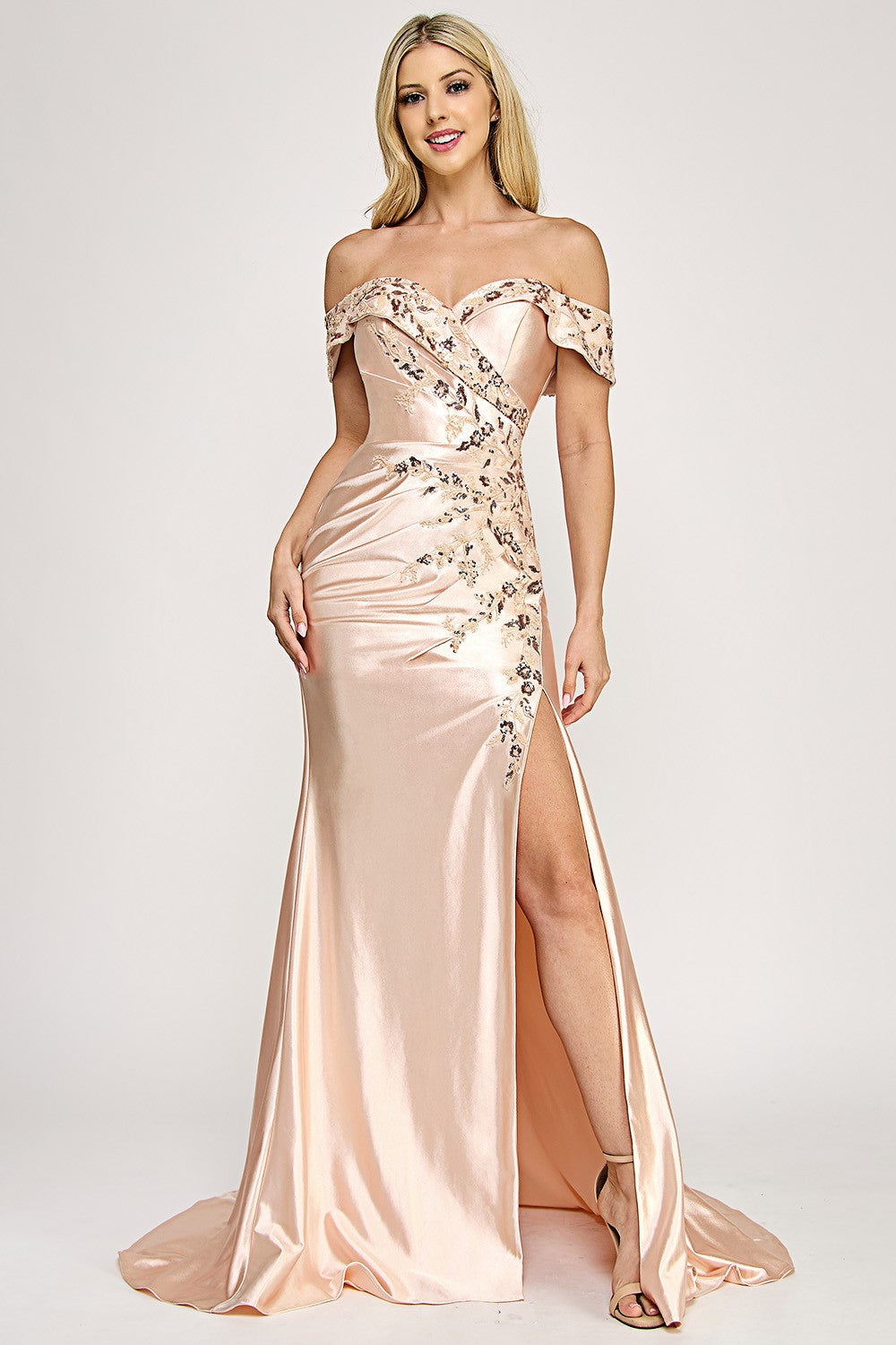 Wrap Drape Off-Shoulder Embroidered Long Dress by Lenovia USA 8353