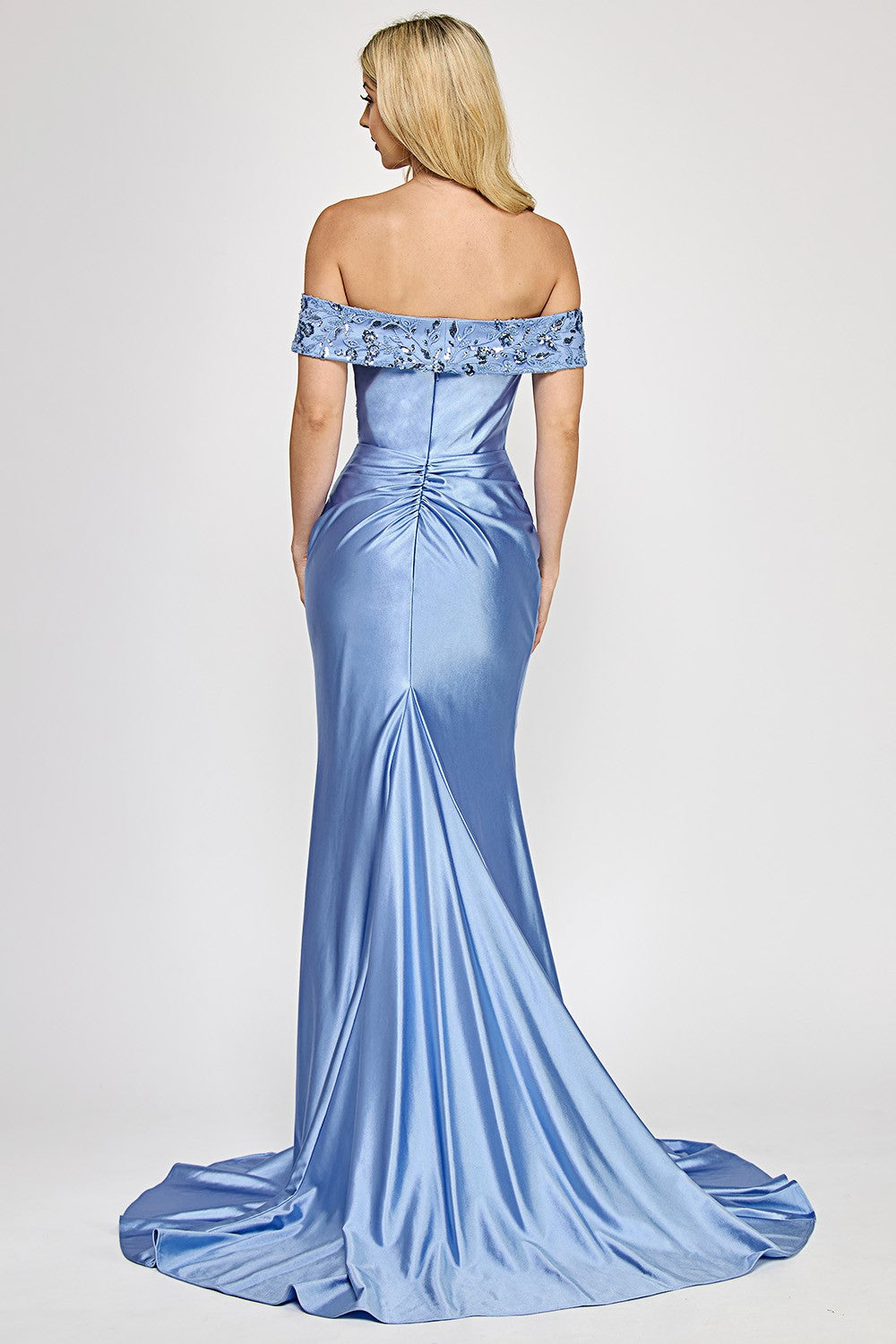 Wrap Drape Off-Shoulder Embroidered Long Dress by Lenovia USA 8353