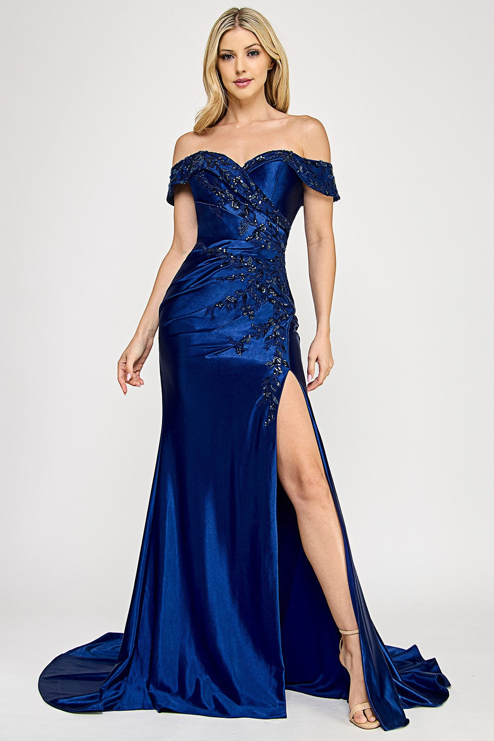 Wrap Drape Off-Shoulder Embroidered Long Dress by Lenovia USA 8353