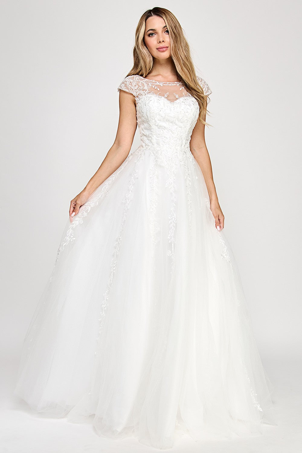 Cap Sleeve Layered Mesh Long Dress by SNK DRESS 834917