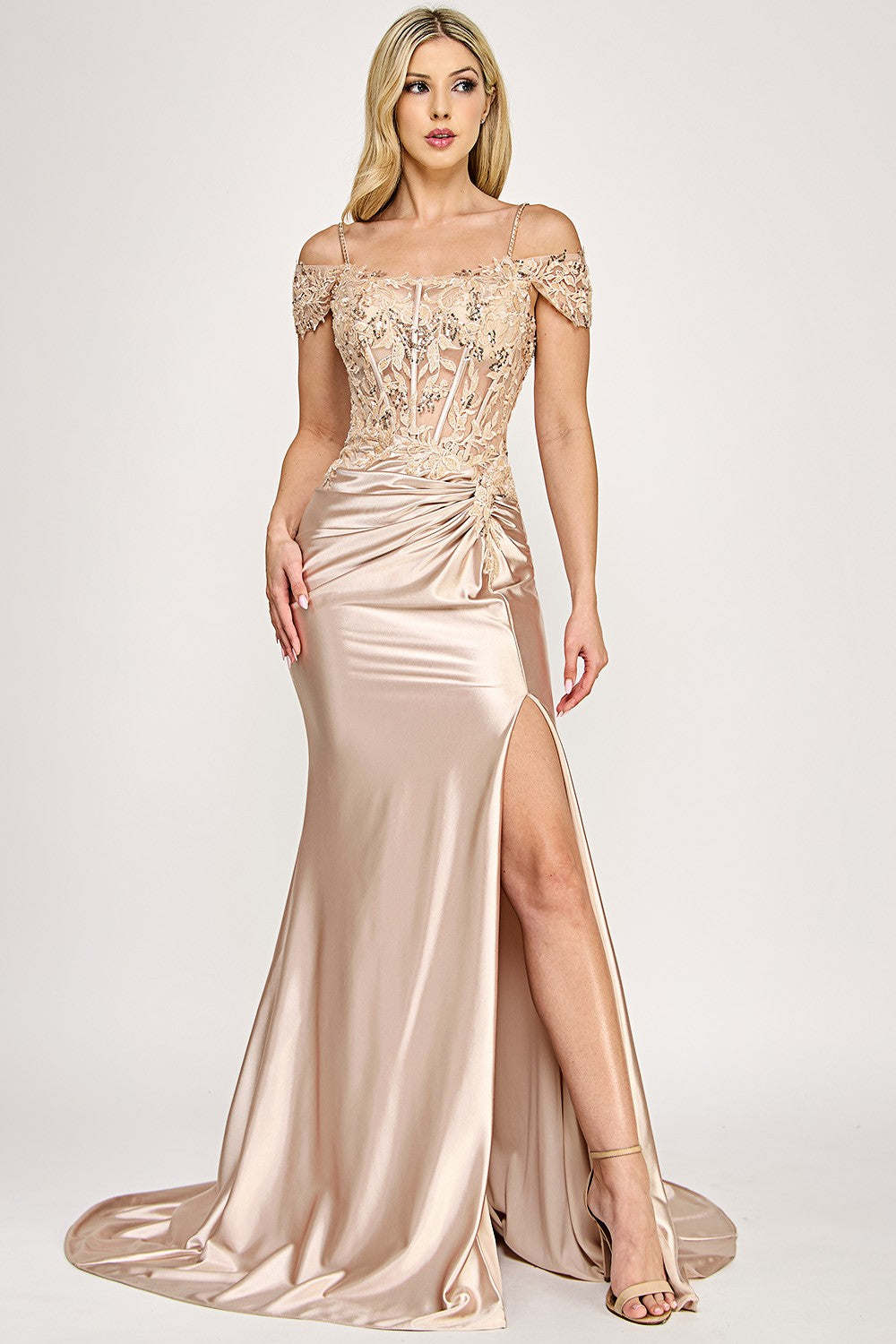 Embroidered Knot Waist Long Dress by Lenovia 8348