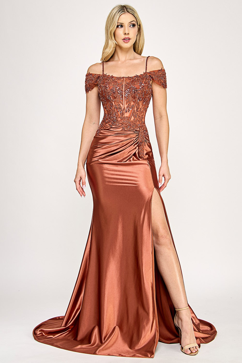 Embroidered Knot Waist Long Dress by Lenovia 8348