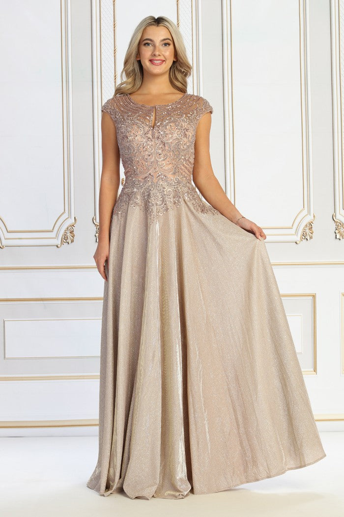 Elegant Beaded Lace Evening Gown with Pockets by Cindy 50510