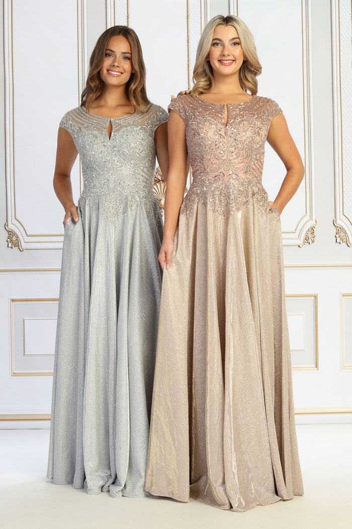 Elegant Beaded Lace Evening Gown with Pockets by Cindy 50510