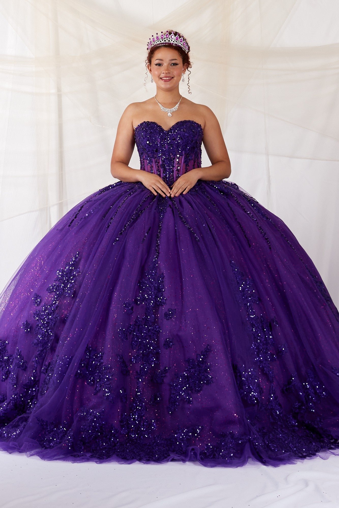 Strapless Glitter Tulle Ball Gown by SNKDRESS CC -30044348