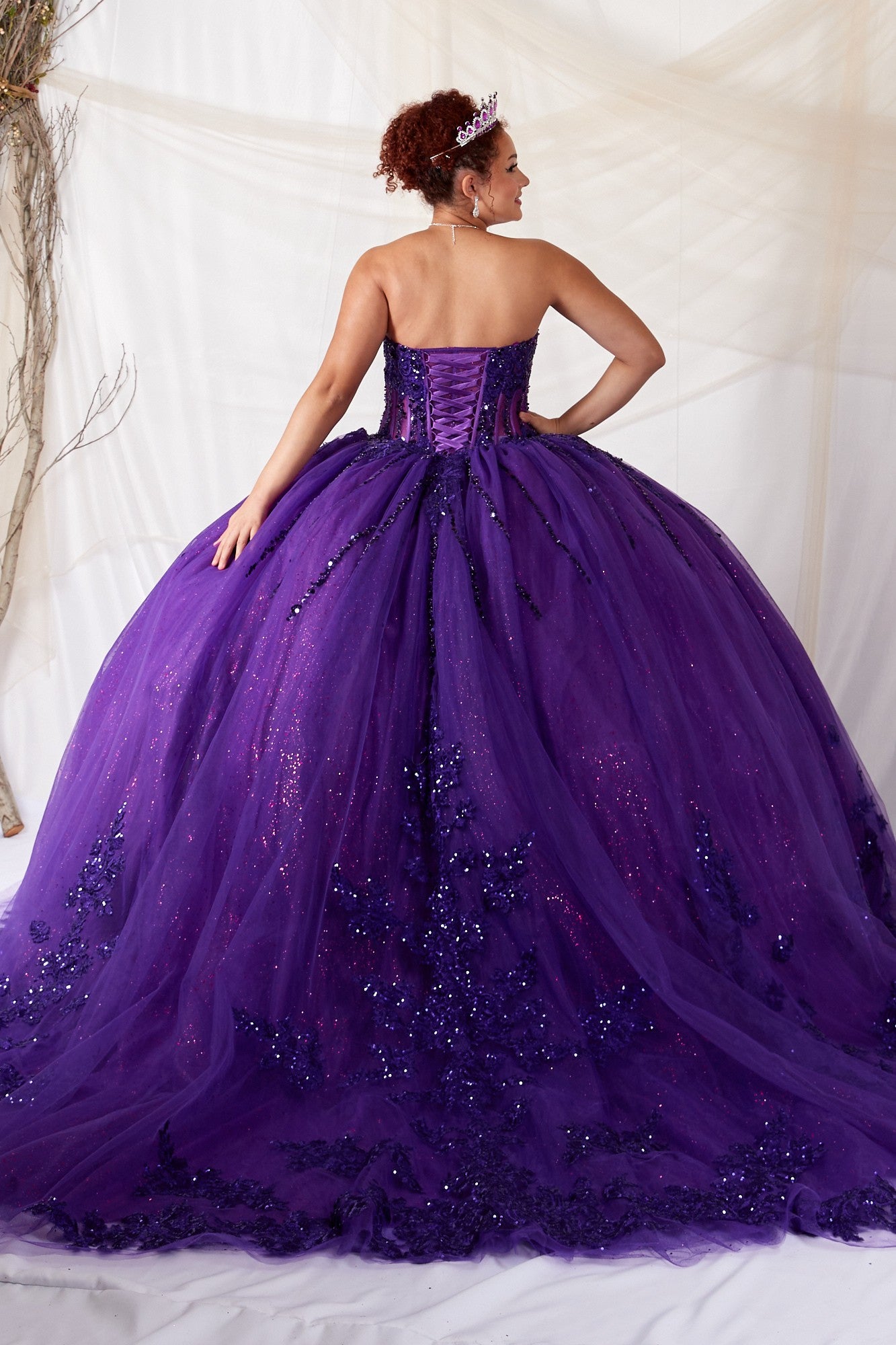 Strapless Glitter Tulle Ball Gown by SNKDRESS CC -30044348