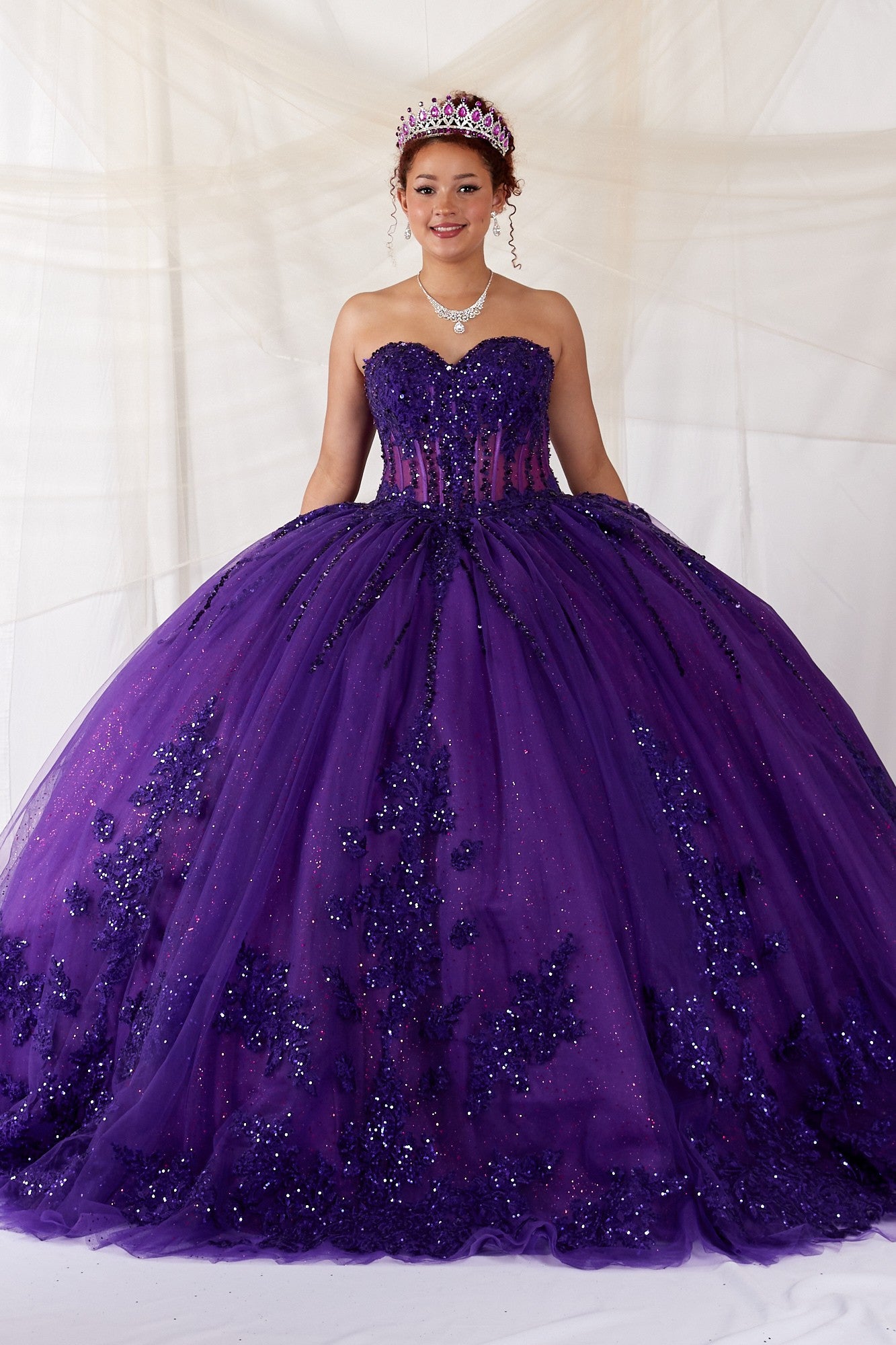 Strapless Glitter Tulle Ball Gown by SNKDRESS CC -30044348