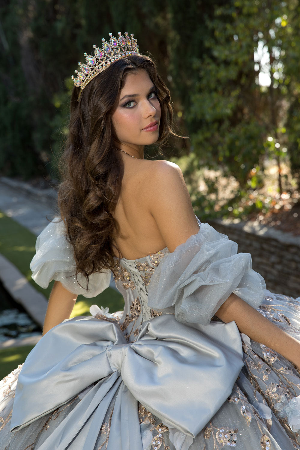 Grey Gold Sparkle Tulle Ball Gown by Bella Princess Couture PQ1078