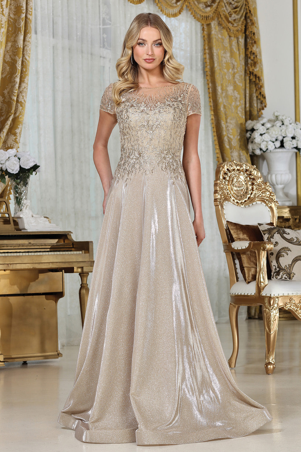 Elegant dark silver and Champagne plus size gown by AdoraUS 331627 - Champagne / 12W Elegant dark silver and Champagne plus size gown by AdoraUS 331627 - Champagne / 12W